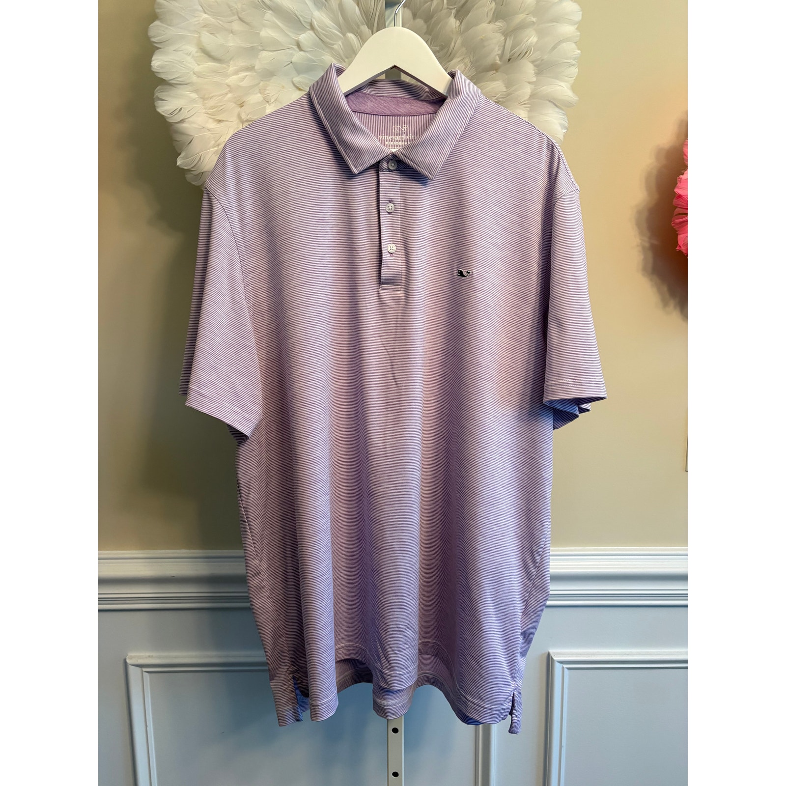 Vineyard Vines Performance Purple And White Striped Polo Size 2xl
